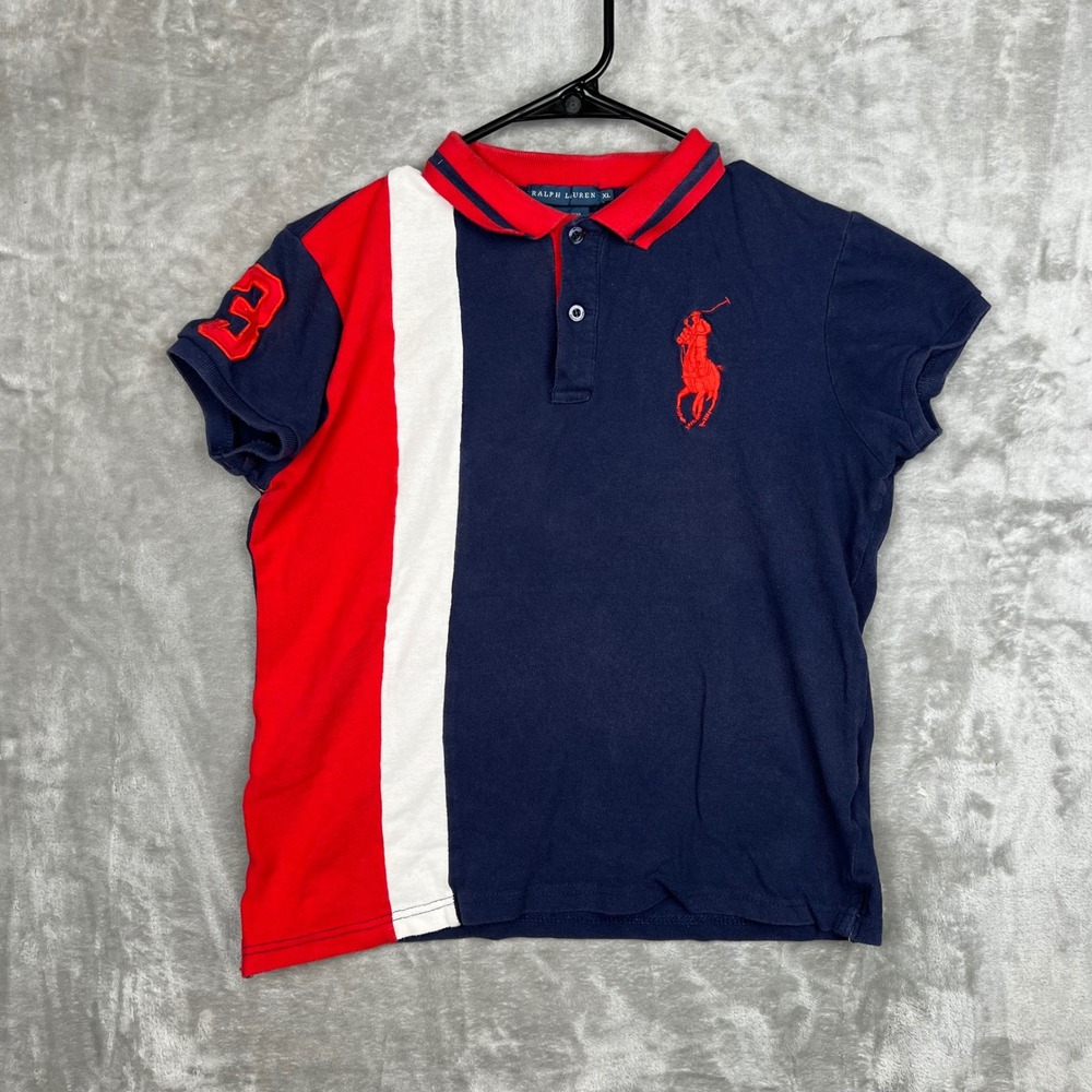 Kids Ralph‎ Lauren Polo Shirt XL Blue Red White Colorblock Big Pony Logo